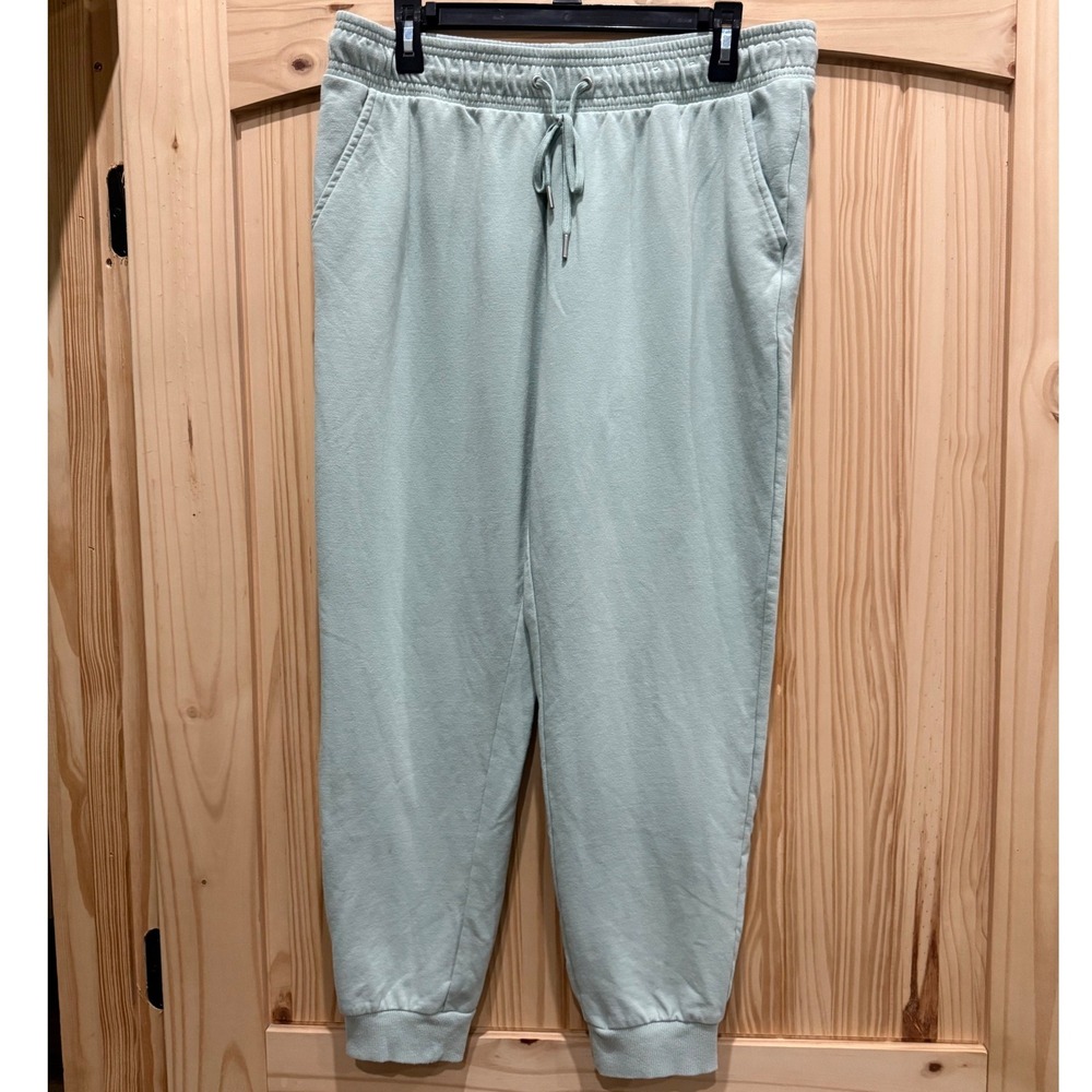 Auden Women Sage Green Fleece Joggers Sweatpants High Rise Drawstring Size L